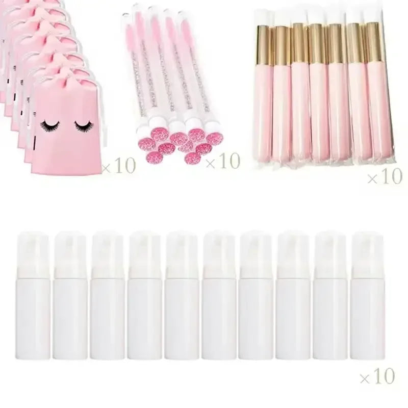 40Pcs Empty Lash Shampoo Bottles and Brushes Set, Foam Pump Dispenser, and Nose Pore Deep Cleaning Brush,Eyelash Extension Tube