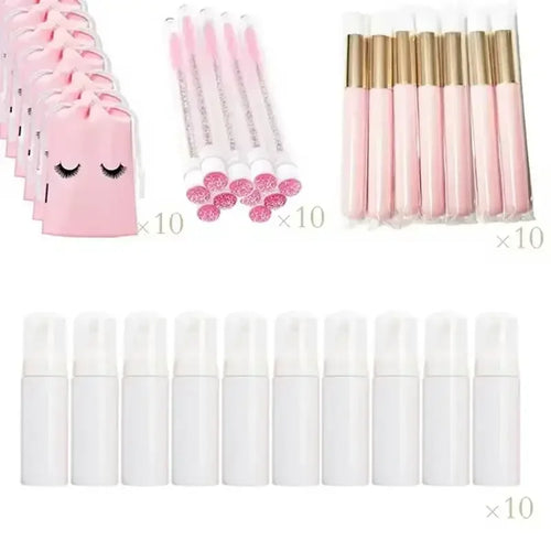 40Pcs Empty Lash Shampoo Bottles and Brushes Set, Foam Pump Dispenser, and Nose Pore Deep Cleaning Brush,Eyelash Extension Tube