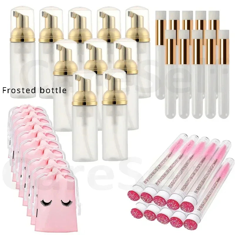 40Pcs Empty Lash Shampoo Bottles and Brushes Set, Foam Pump Dispenser, and Nose Pore Deep Cleaning Brush,Eyelash Extension Tube
