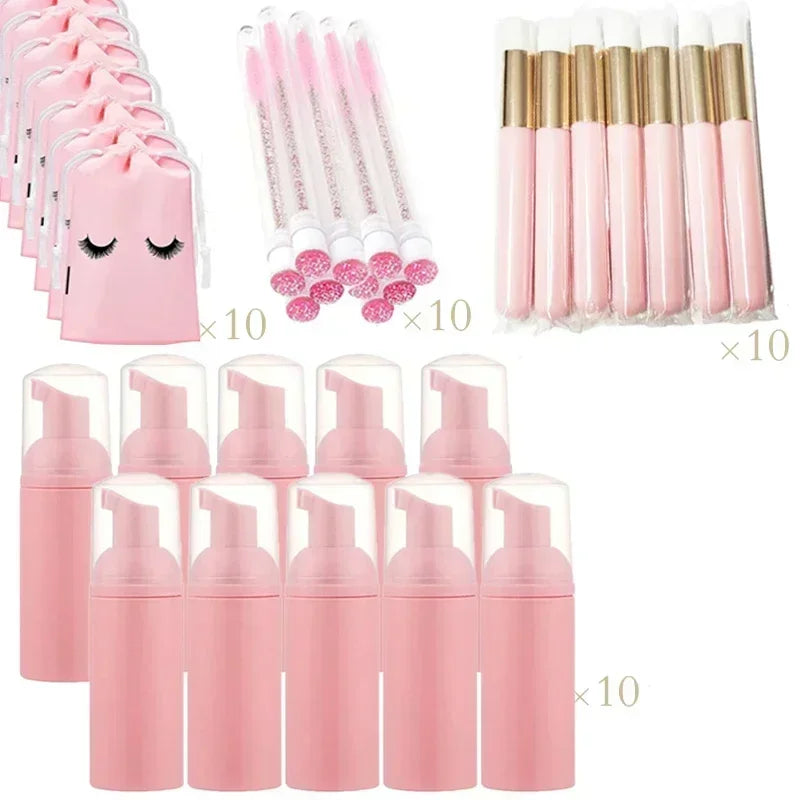 40Pcs Empty Lash Shampoo Bottles and Brushes Set, Foam Pump Dispenser, and Nose Pore Deep Cleaning Brush,Eyelash Extension Tube
