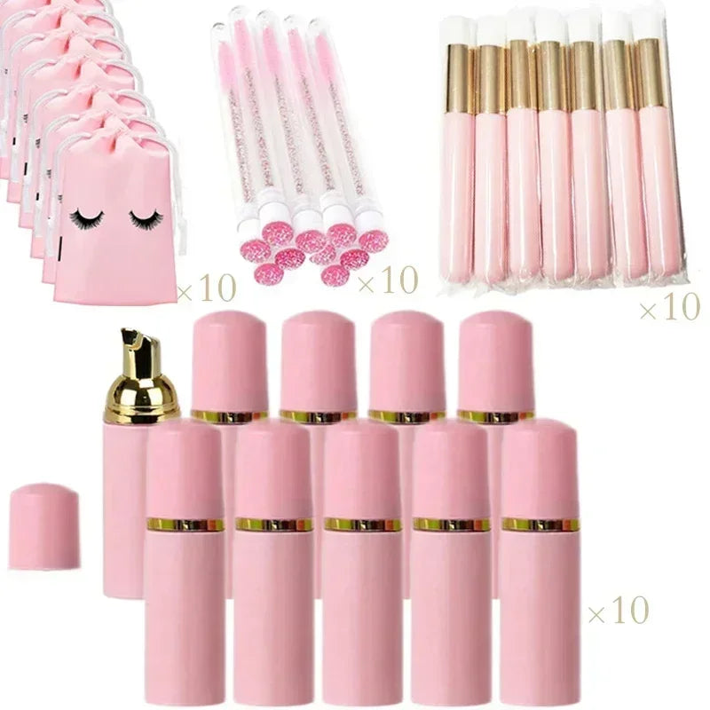 40Pcs Empty Lash Shampoo Bottles and Brushes Set, Foam Pump Dispenser, and Nose Pore Deep Cleaning Brush,Eyelash Extension Tube