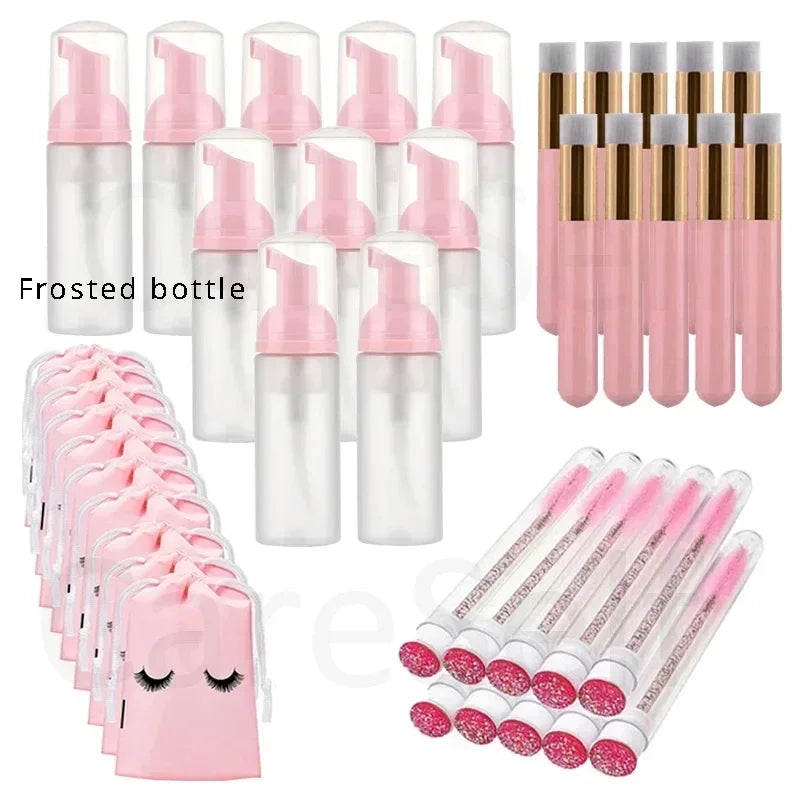 40Pcs Empty Lash Shampoo Bottles and Brushes Set, Foam Pump Dispenser, and Nose Pore Deep Cleaning Brush,Eyelash Extension Tube