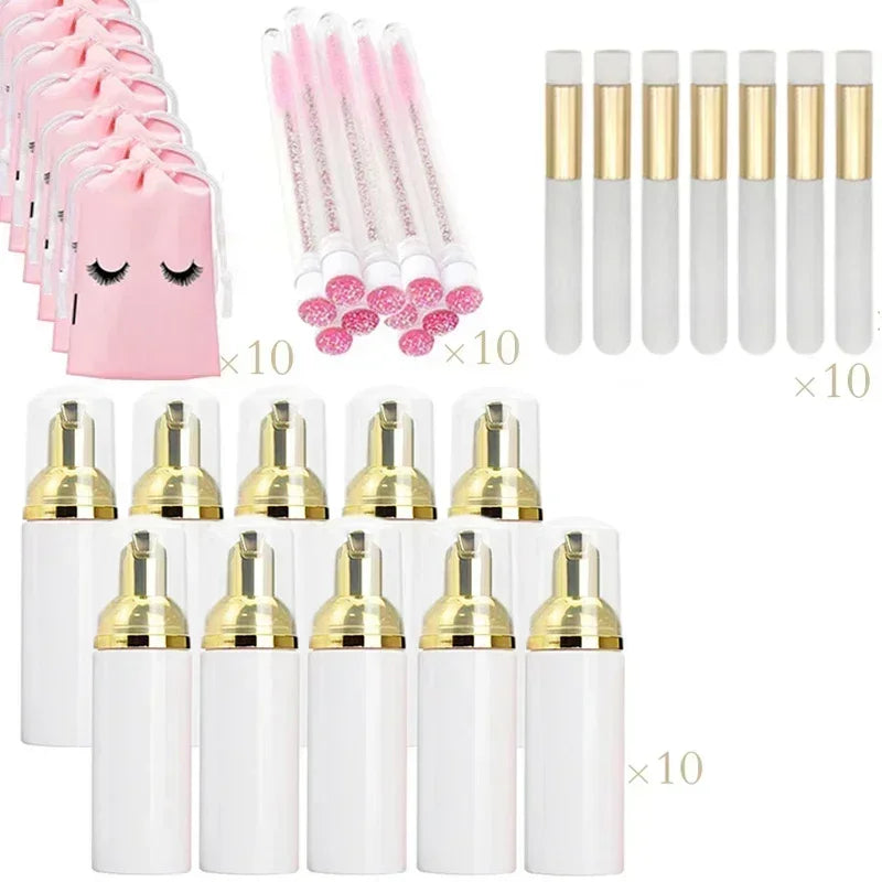 40Pcs Empty Lash Shampoo Bottles and Brushes Set, Foam Pump Dispenser, and Nose Pore Deep Cleaning Brush,Eyelash Extension Tube